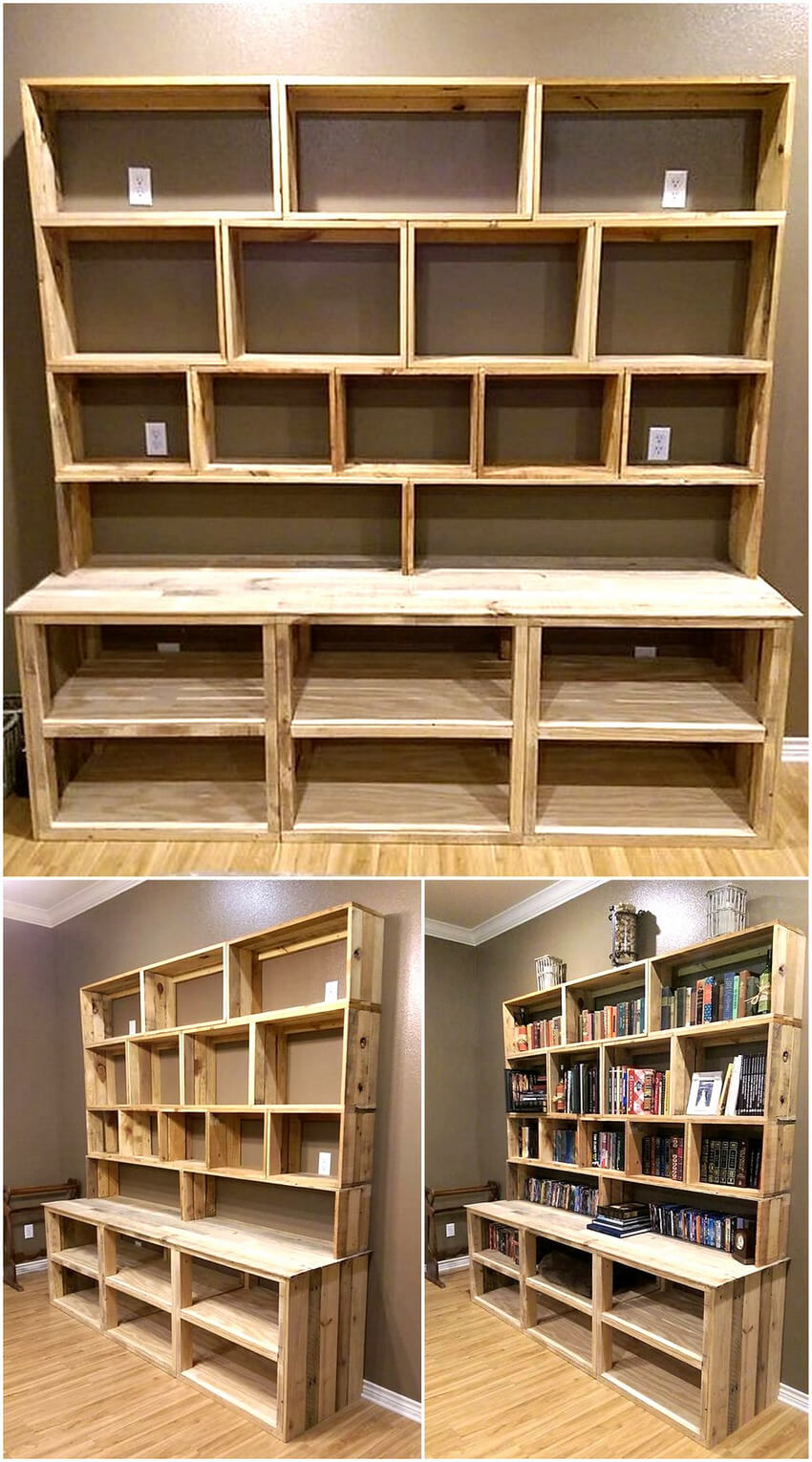 recycled pallets bookshelf