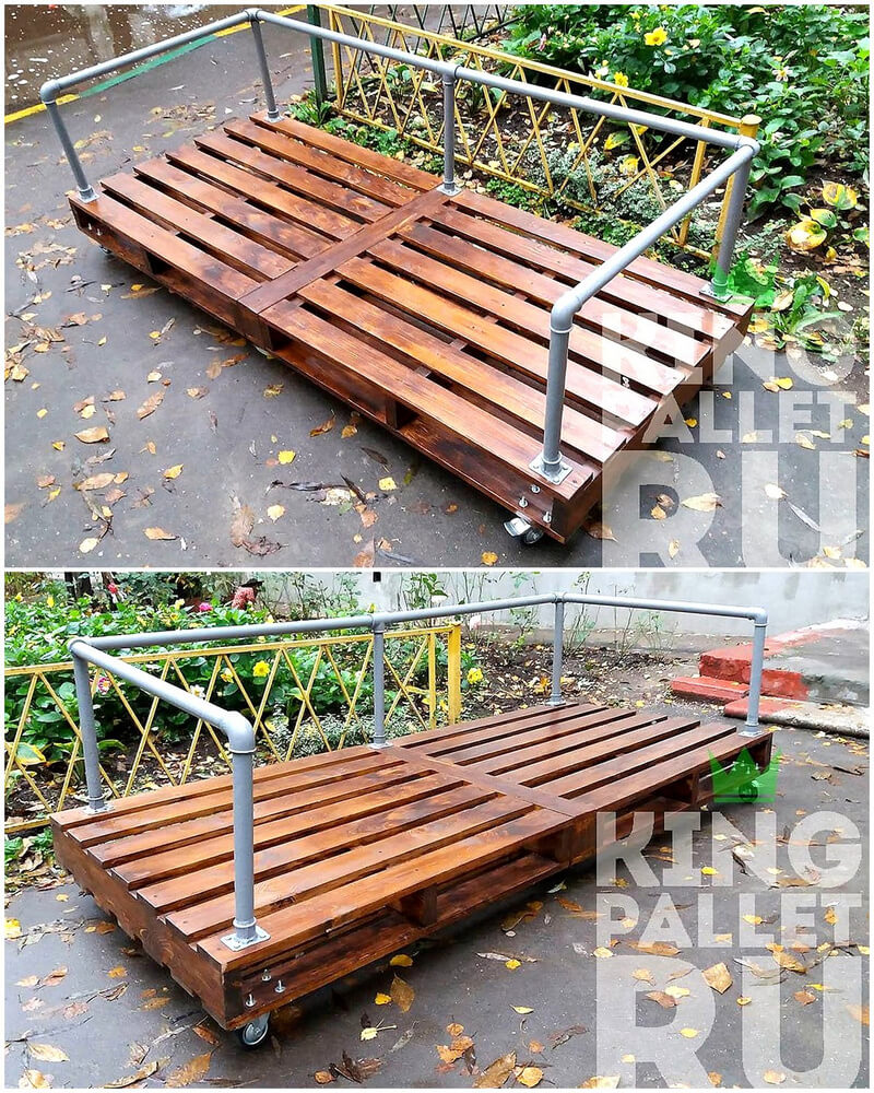 reclaimed pallets bench on wheels
