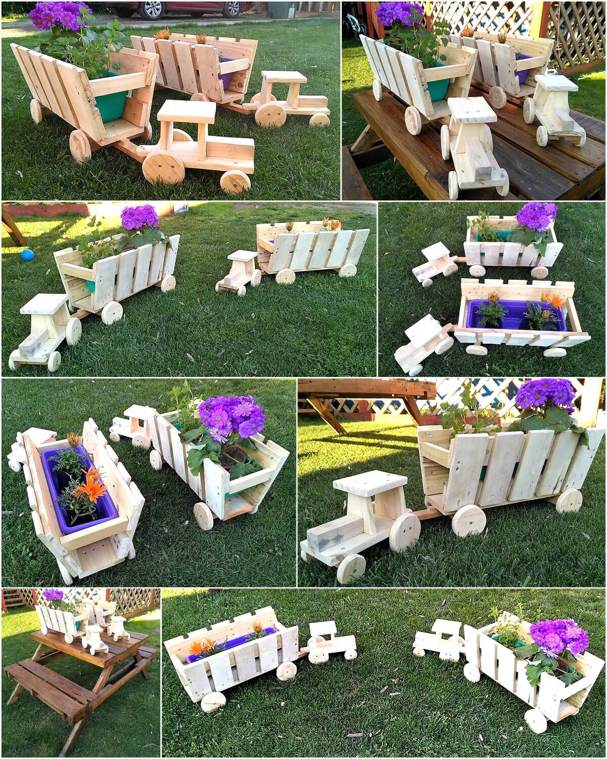 Reused Pallets Wooden Garden Decor Tractor Planters Pallet Ideas