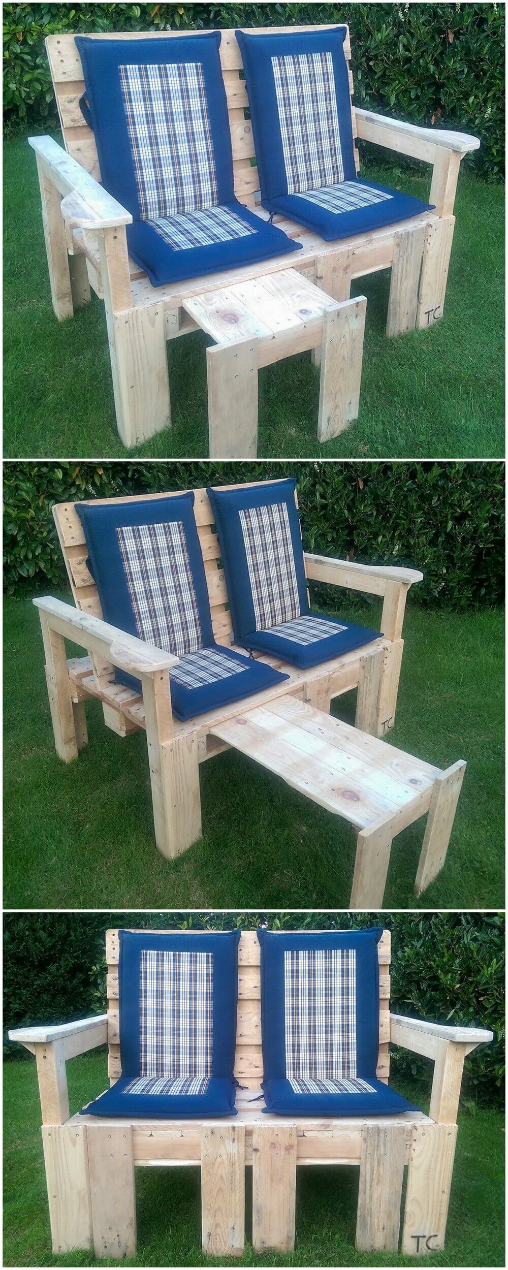 Pallets Bench with Adjustable Foot Stool And Backrest