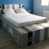wood pallet bed with attached side tables