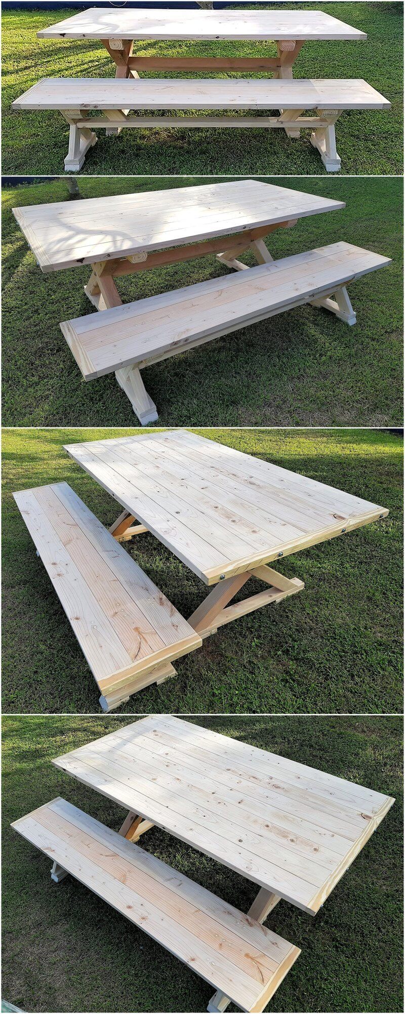 recycled pallets farmhouse style dining table and bench